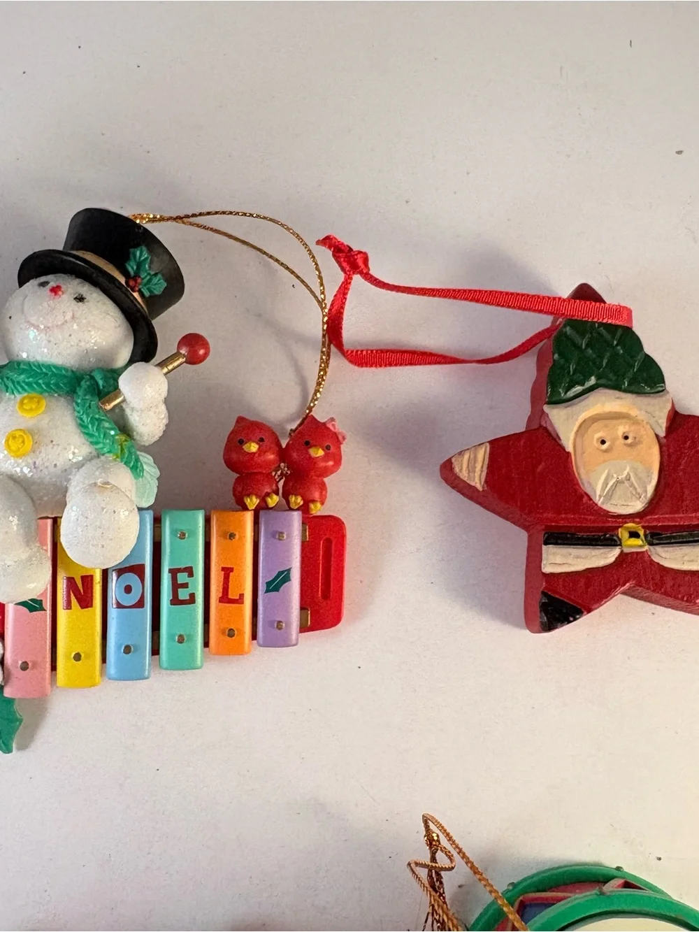 VTG Lot of 6 Christmas Ornament Bear Snowman Santa Cow Angel Drum Music Baby 90